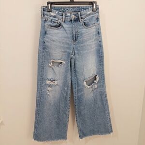 American Eagle Outfitters Blue Wide Leg Distressed Ankle Jeans 4 Short